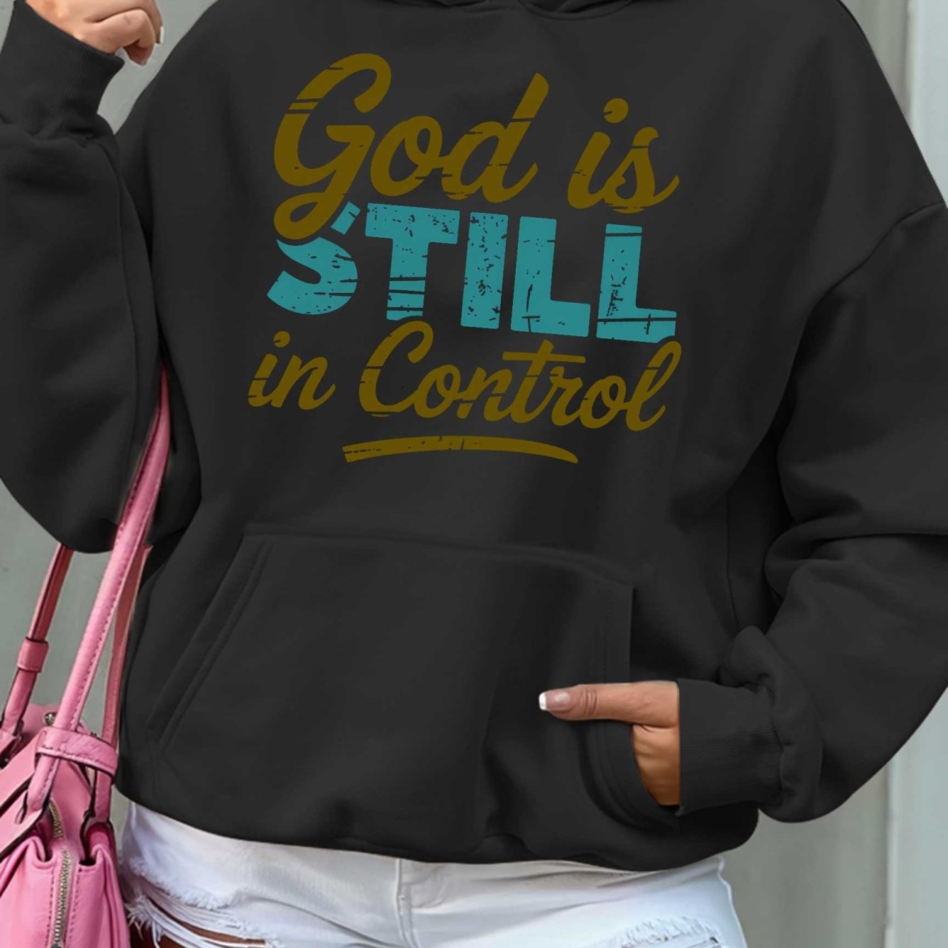 Women'S Hoodie - Beige Pullover Sweatshirt with "God is Still in Control" Inspirational Quote, Long Sleeve Hooded Sweater for Fall/Winter, Cozy Casual Everyday & Formal Outfits - Perfect Christian Gift for Women, Ladies Sweat