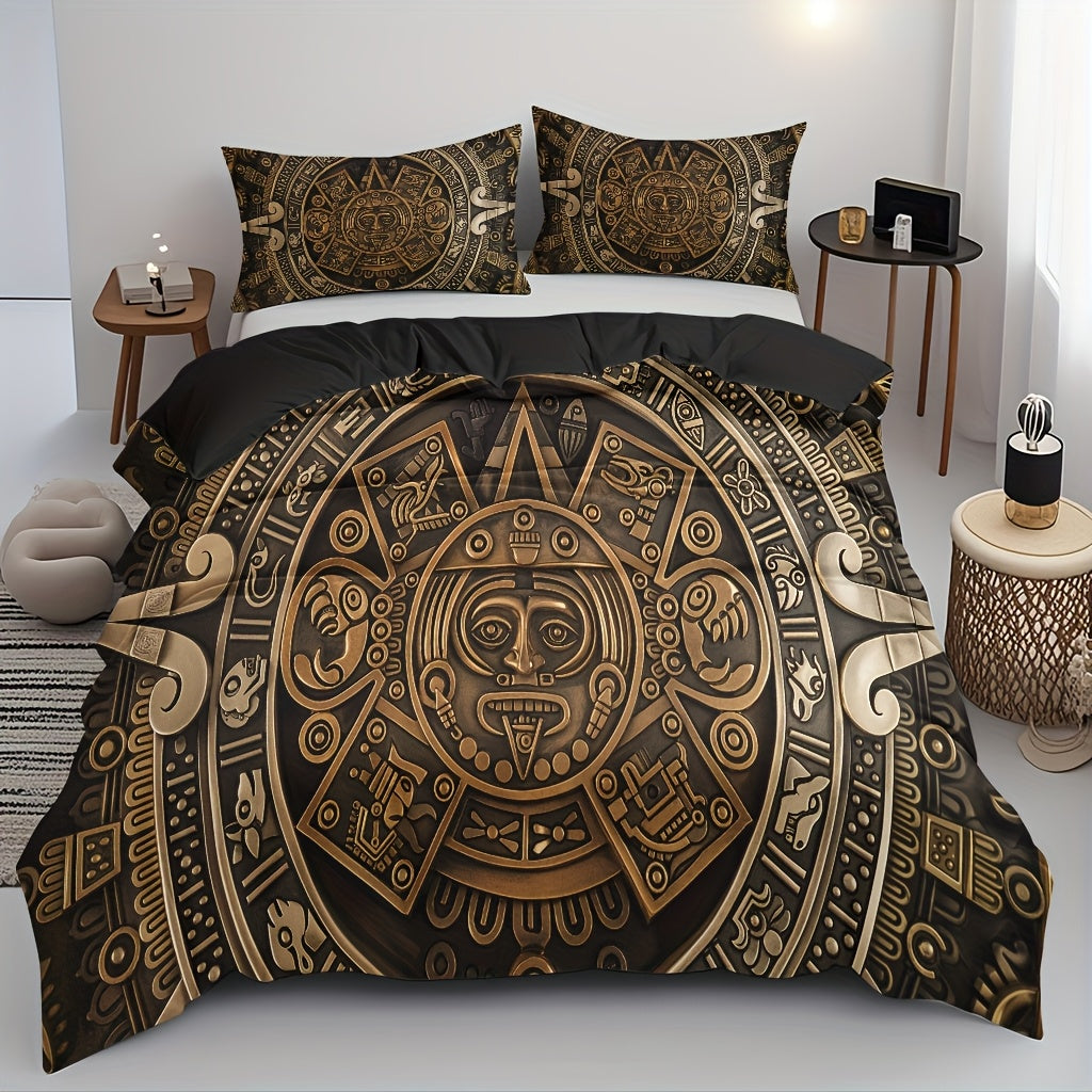 3pcs Comfortable Vintage Civilization Pattern Duvet Cover Set Soft High-Definition Digital Print Perfect Gift Soft, Breathable 100% Polyester All-Season, Family And Friends Gift Machine Washable (1 Duvet Cover + 2 Pillowcases