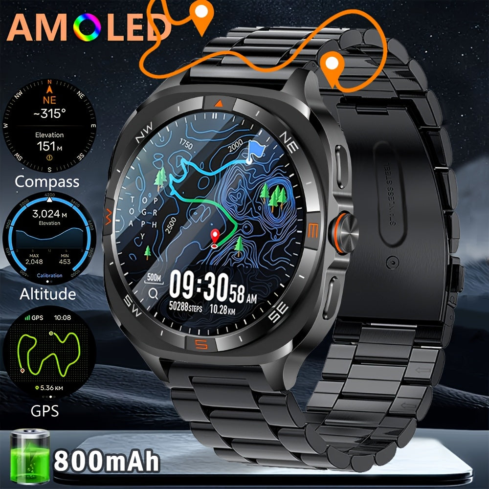 New GPS positioning sports smartwatch, 1.46-inch screen, built-in 800mAh large battery, High Quality, wireless calling function, over 100+sports modes, compass, altitude and air pressure, weather forecast, message reminder, p