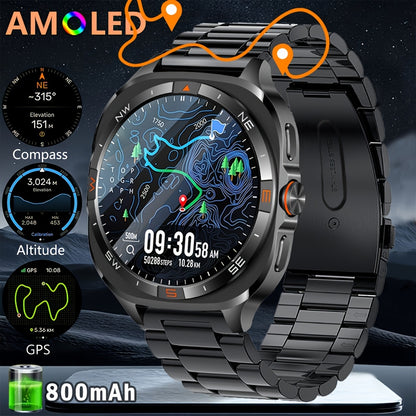 New GPS positioning sports smartwatch, 1.46-inch screen, built-in 800mAh large battery, High Quality, wireless calling function, over 100+sports modes, compass, altitude and air pressure, weather forecast, message reminder, p