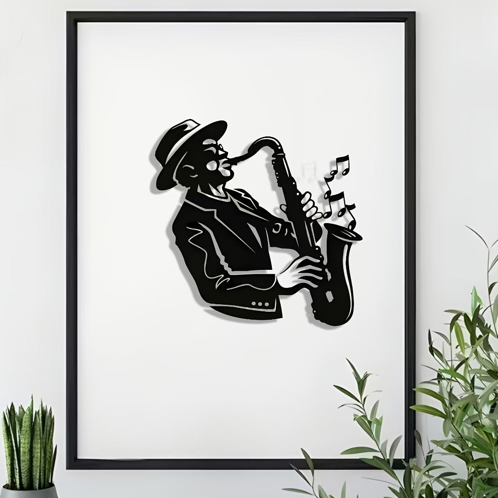 2D Flat, 1pc Exquisite Saxophone Metal Plaque, Elegant Minimalist Christmas Art Design, Wall Decor Craft, Suitable for Office, Home Living Room, Bedroom, Patio, Kitchen, Courtyard Wall, Shop Lobby Hanging, Cafe, Ballroom and