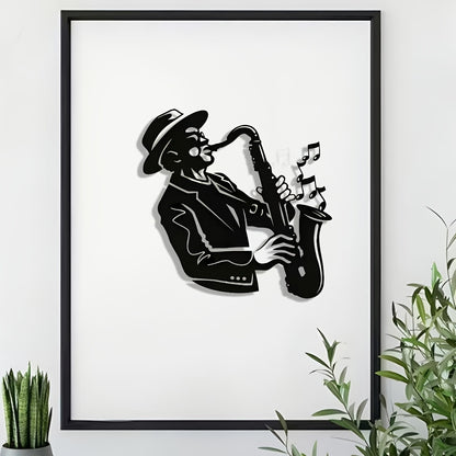 2D Flat, 1pc Exquisite Saxophone Metal Plaque, Elegant Minimalist Christmas Art Design, Wall Decor Craft, Suitable for Office, Home Living Room, Bedroom, Patio, Kitchen, Courtyard Wall, Shop Lobby Hanging, Cafe, Ballroom and