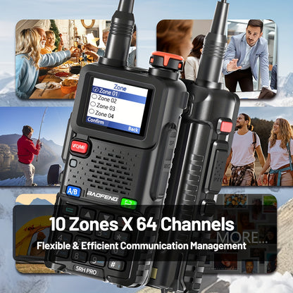 2 Pack Baofeng 5RH PRO GPS Long Range Handheld Two Way Radio with NOAA Weather Receiver, 10W High Power, 2500mAh Battery & USB-C Charger, 5RM Upgrade, UHF/VHF Multi-Band, GPS Tracking, Compatible with Smartphones/Tablets, Sur