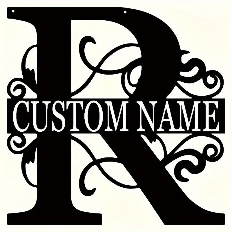 Customized Metal Surname Sign - Personalized Black Art Deco Wall Decor, Reusable Matte Finish, Detachable Pre-pasted Metal Accent - For Home Decor - Suitable for Living Room, Bedroom, Garden, Outdoor Spaces - Unique Gift for