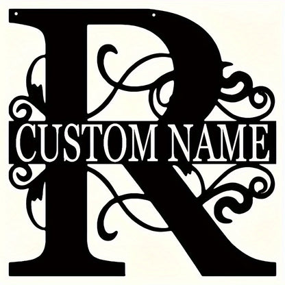 Customized Metal Surname Sign - Personalized Black Art Deco Wall Decor, Reusable Matte Finish, Detachable Pre-pasted Metal Accent - For Home Decor - Suitable for Living Room, Bedroom, Garden, Outdoor Spaces - Unique Gift for
