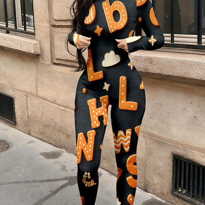 Women's Casual Fashion Sexy Long Sleeved Tight Fitting Jumpsuit Autumn Women's Trendy Jumpsuit