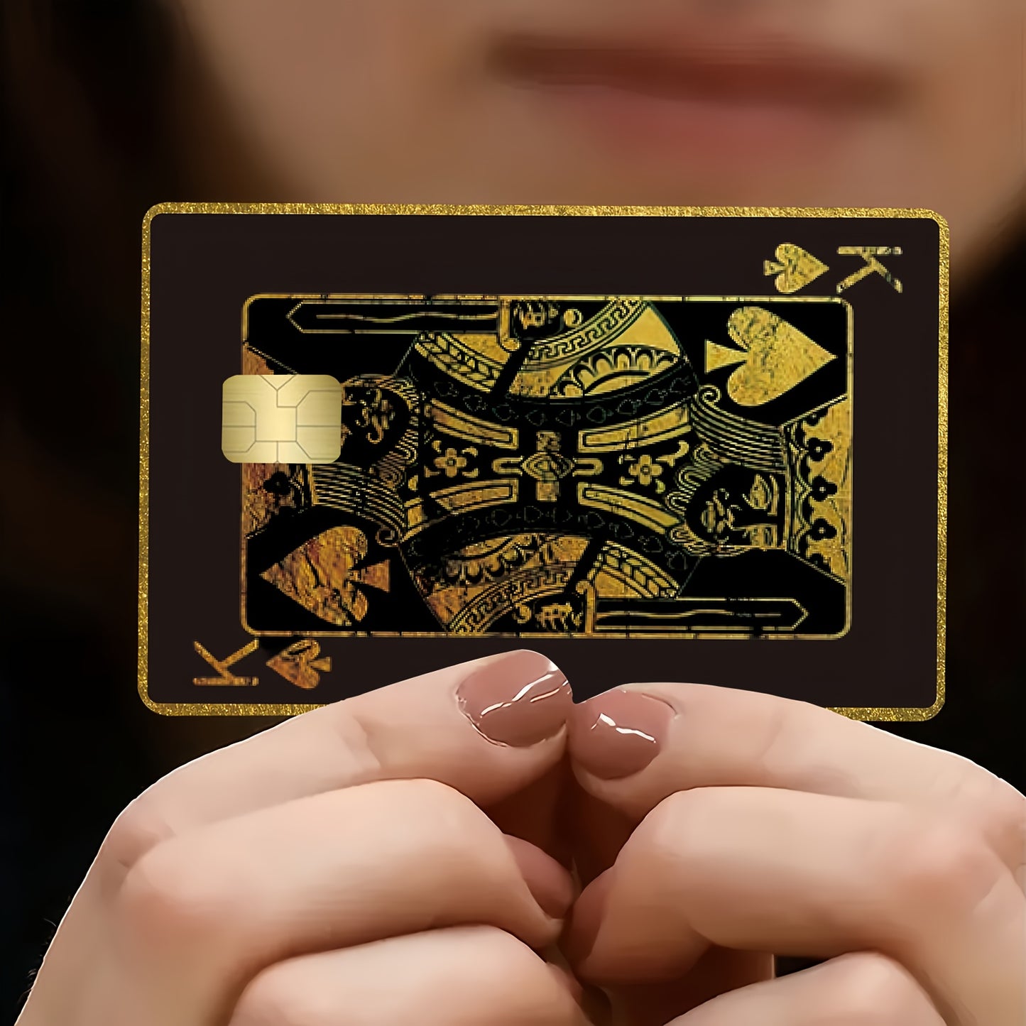 Ace of Spades Poker Pattern Credit Card Beige Cover, Waterproof Sticker, Ultra-Thin, High-Quality, Scratch-Resistant, Suitable for Credit Cards, Bank Cards, Bus Cards, Removable Self-Adhesive for Most Cards, Ideal Gift for Fr