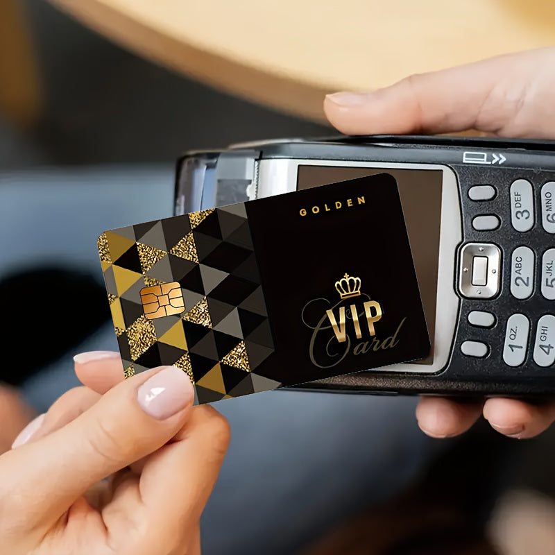 Golden VIP Pattern Stickers - Luxury Matte Vinyl Card Skins with Black & Golden Geometric Design, Bubble-Free High Quality Protection for Credit/Debit Cards, EBT, Keys, Small Chip Cards - Scratch-Resistant, Easy Peel & Stick