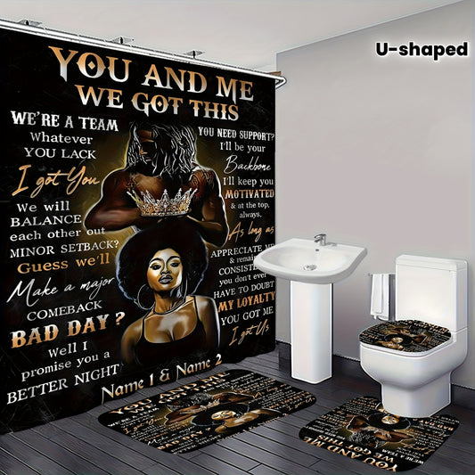 4pcs Shower Curtain Bathroom Sets, Fashion Shower Curtain Sets with Rug, Abstract Modern Shower Curtain Set, with 12 Hook, Bath Mat, U-shaped Bath Mat And Toilet Seat Cover, Bathroom Home Decor And Accessories