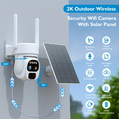 4pcs 360-degree [10x Zoom] Low-power White Solar Panel Battery 2K FHD WiFi With Spotlight Alarm, Motion Detection, Color Night Vision, Two-way Audio And Function.