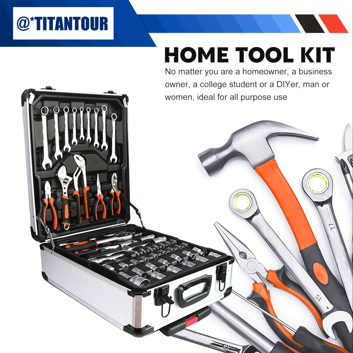 899/216/53PCS Or 230/65PCS Updated Tool Set, MechanicTool Kits for Auto Repair And Household Mechanical Tool Kit for Car Bike Repair Tools, 1/2 *1/4" 3/8 "drive Depth And Standard Sockets, Ratchet Torque Wrench Screwdriver So