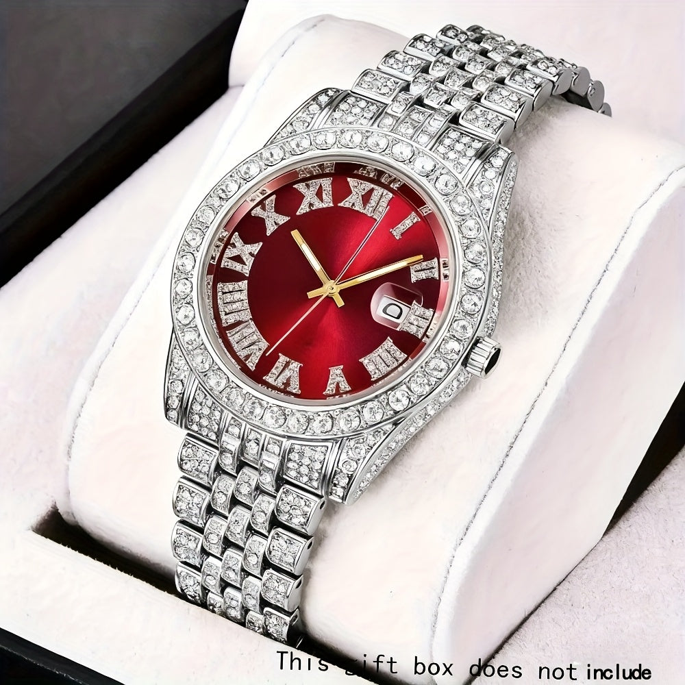 Men's Stainless Steel Quartz with Rhinestone Round Dial, Date Display & Analog/Digital operation (for - component) - Elegant Wristwatch for Daily Wear, Business, Gifts (Birthday, Valentine's Day, Christmas) -