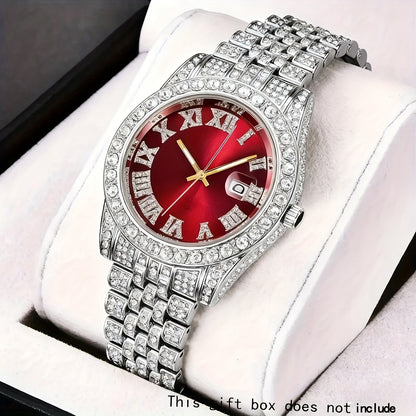 Men's Stainless Steel Quartz with Rhinestone Round Dial, Date Display & Analog/Digital operation (for - component) - Elegant Wristwatch for Daily Wear, Business, Gifts (Birthday, Valentine's Day, Christmas) -