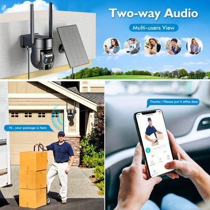 6pcs [10x Zoom] 360-degree Low-power Solar Panel Battery 2K FHD WiFi with Spotlight Alarm, Motion Detection, Color Night Vision, Two-way Audio And IP66Waterproof., Outdoor Surveillance, Smart Home Security, Modern Security, W