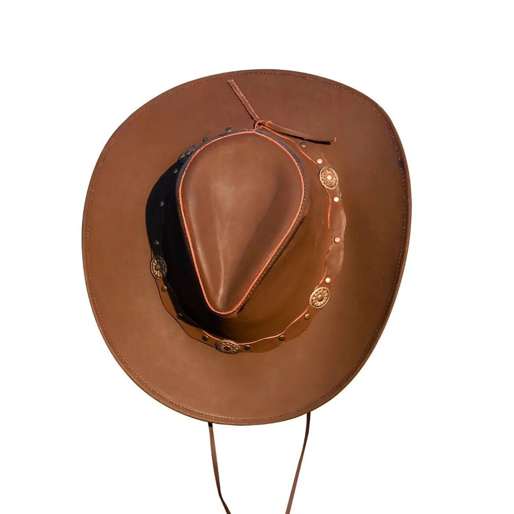Brown Genuine Leather Western Cowboy Hat for Men & Women – Classic Outdoor Riding & Country Style Accessory for Travel, Horseback Riding, Ranch Work, Camping, Festivals & Daily Wear – Perfect Gift for Christmas, New Year,