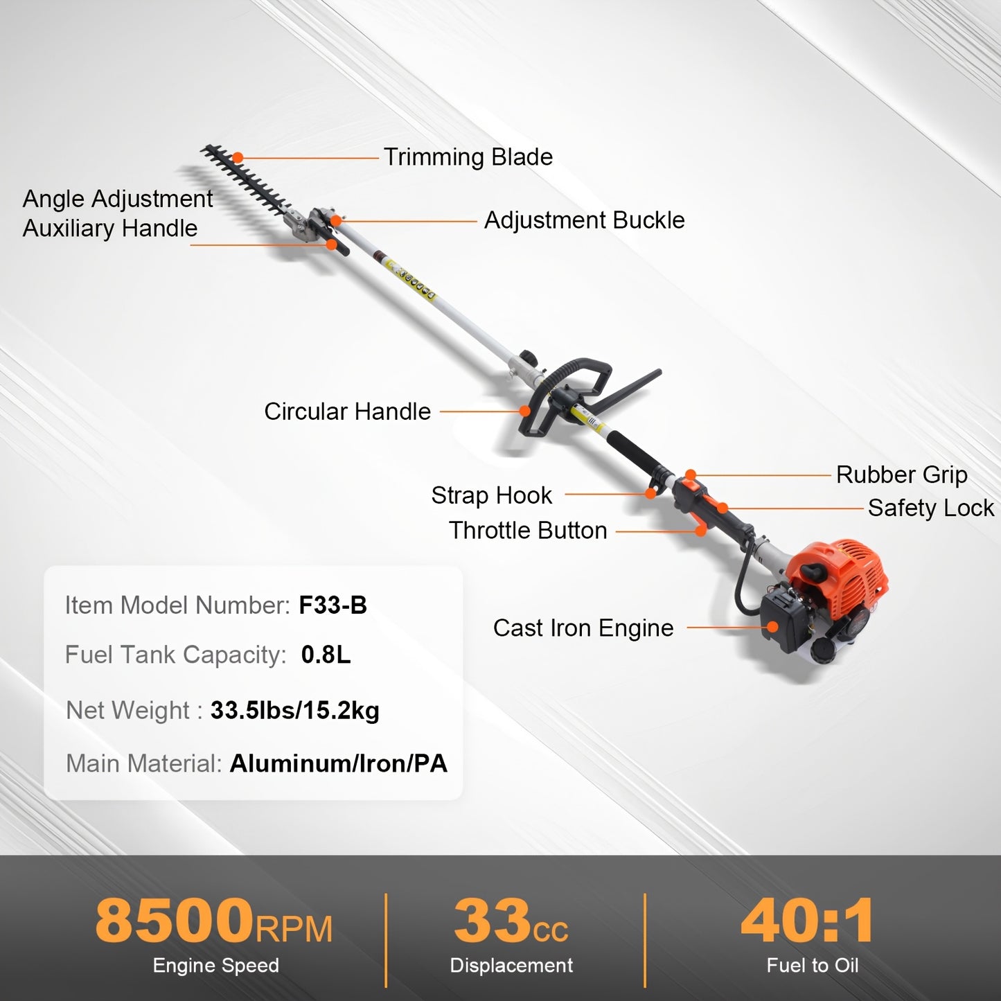 Happybuy 6-in-1 Multi-Functional Trimming Tools Gas Hedge Trimmer 33CC Weed Eater