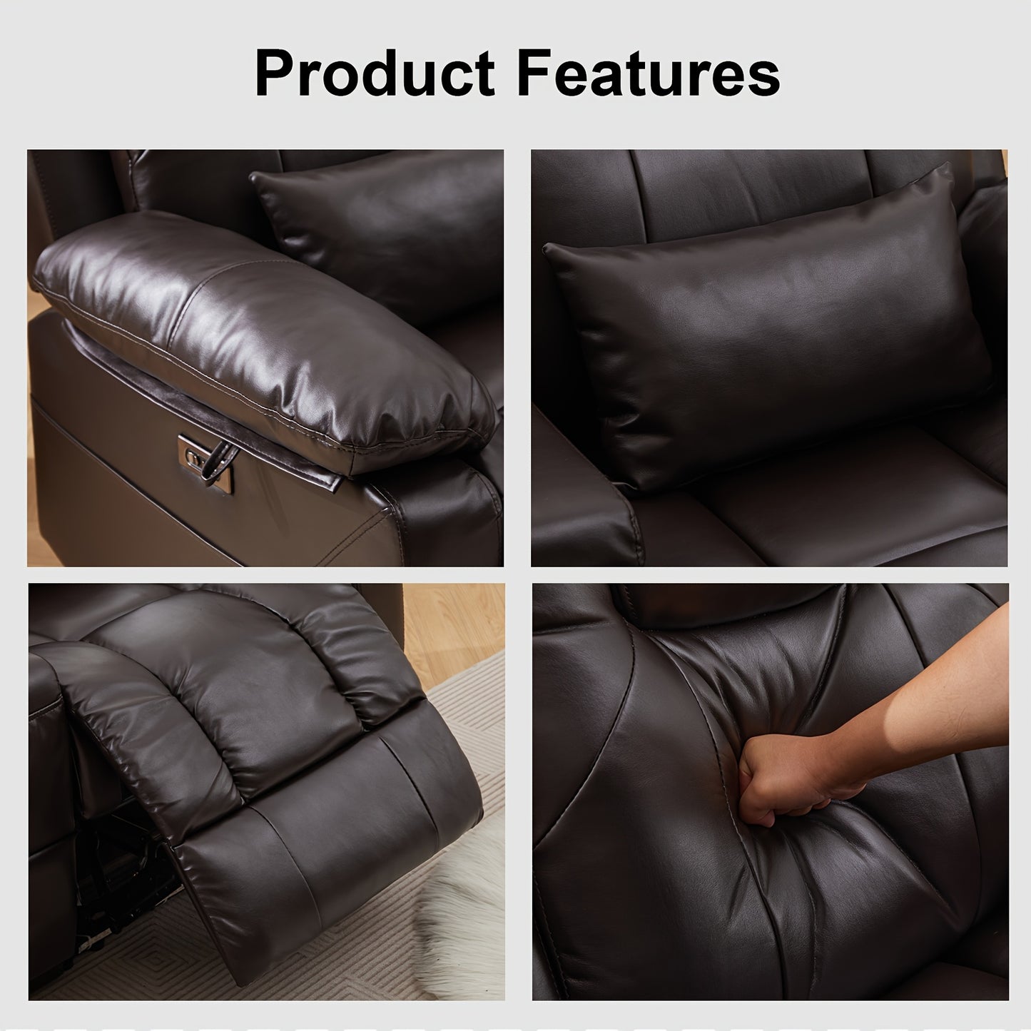 63" Brown Faux Leather Recliner Sofa with Console, Cup Holders, Lumbar Pillow & Storage Pocket - Contemporary Metal Frame Office Chair for Home or Office Use
