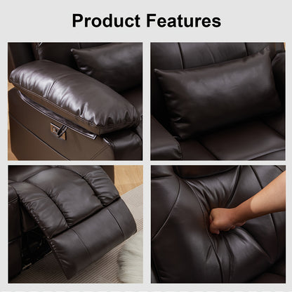 63" Brown Faux Leather Recliner Sofa with Console, Cup Holders, Lumbar Pillow & Storage Pocket - Contemporary Metal Frame Office Chair for Home or Office Use