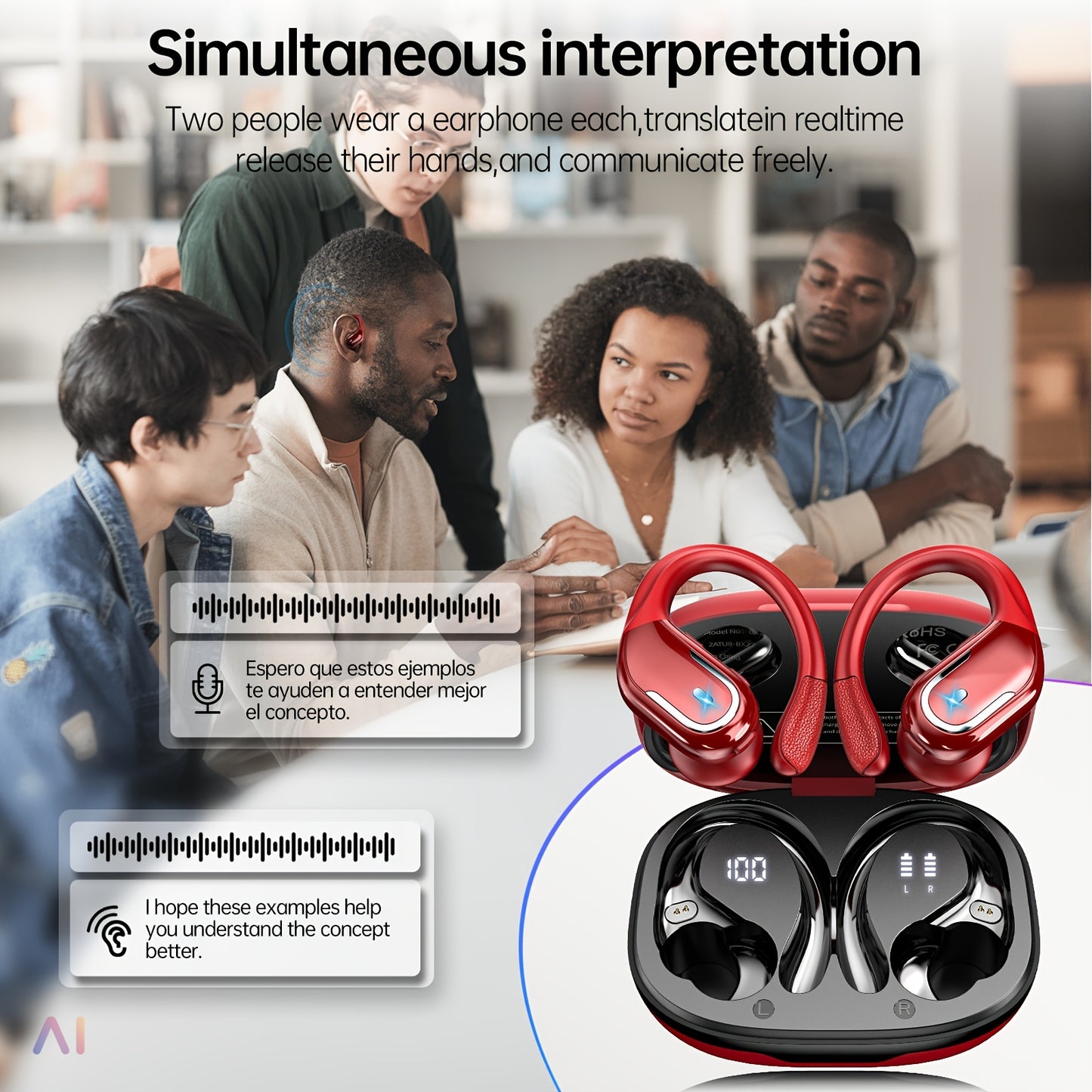 LIFEBEE Real-Time Translation Earbuds with APP, Wireless Wireless Translator Headset, Compatible with iOS & Android, USB-C Charging, Portable Wireless Earbuds for Travel, Business, Gym, Meetings - Ideal Gift for Professionals