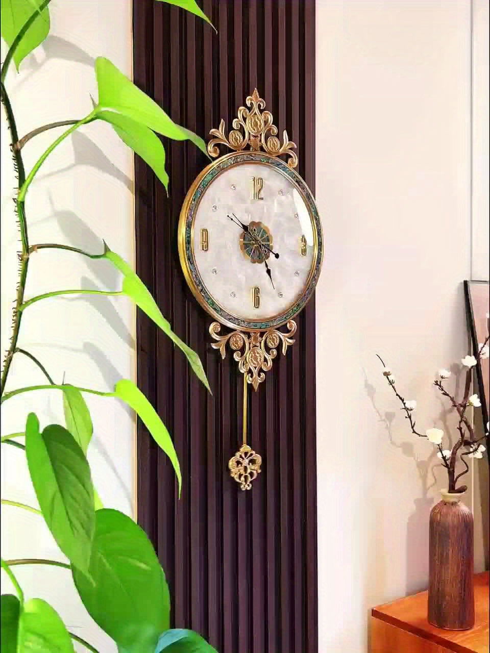 American Brass Natural Seashell Silent Wall Clock - Nautical-Themed Digital Display with Golden-Tone Crown Design, Atomic Movement, AA Batteries Not Included for Coastal Home Decor, Intricate Shell Motifs, Sea Shell Decor