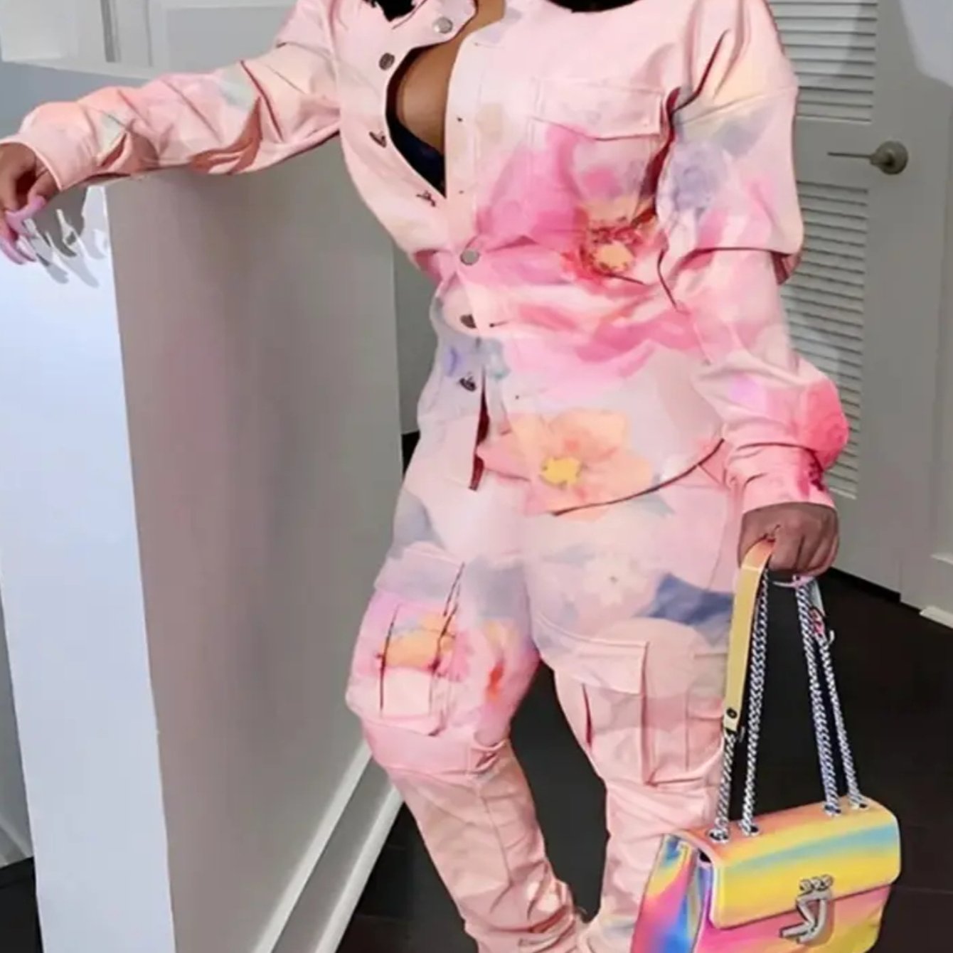 Plus Size, Two-Piece Plus-Size Unique Fashion Jacket + Cargo Pants Women's Trendy Set | Fashionable Inclusive Daily Style for Plus-Size Figures Suitable for Outings & Casual Gatherings Unique Stylish Outfit for Multiple Occas