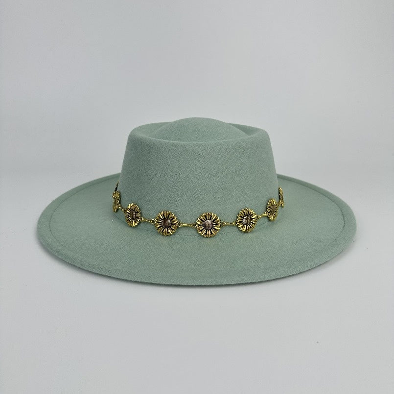 1pc Bohemian-style Unique and Fashionable Felt Hat - Decorated with Exquisite Golden Flower Chain Fedora Hat - Suitable for Daily Street Style, Music Festival Outfits, Bohemian-inspired Looks, Casual Outings and Trendy Season