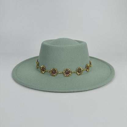1pc Bohemian-style Unique and Fashionable Felt Hat - Decorated with Exquisite Golden Flower Chain Fedora Hat - Suitable for Daily Street Style, Music Festival Outfits, Bohemian-inspired Looks, Casual Outings and Trendy Season