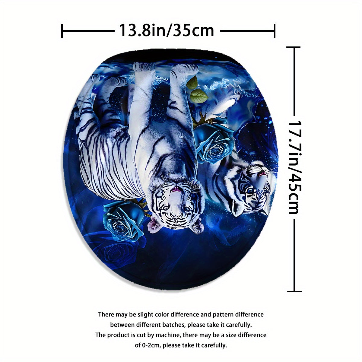 4pcs White Tiger & Blue Rose Bathroom Set - Wet/Dry Shower Curtain System with Non-Slip Mats, Toilet Lid Cover & U-Shaped Mat, 12 Hooks - Luxury Animal Print Bath Decor (Machine Washable, All-Season Use)