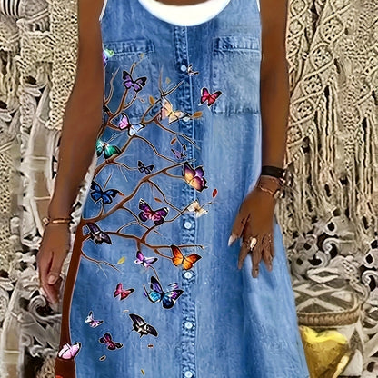 Sleeveless Jumpsuit Dress, Casual Tank Dress with Random Prints for Spring And Summer, Women'S Clothing.