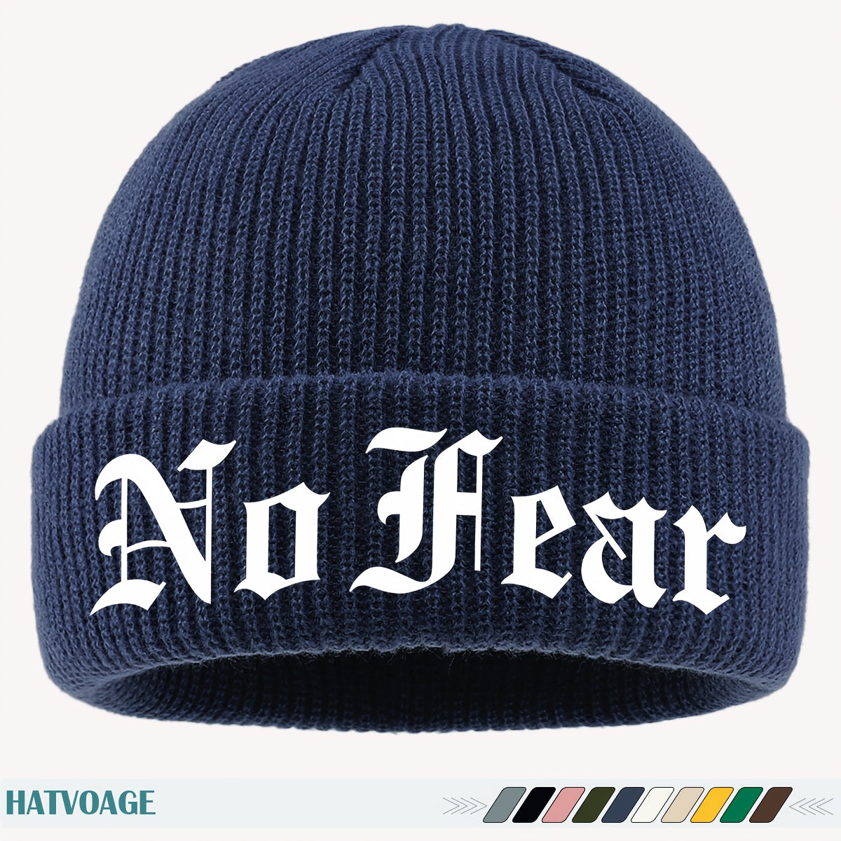 1pc "NO FEAR" Printed Beanie, Loose and Comfortable, Multi-Color Options, Unisex Couple Running Cap, Fashionable Street Skateboard Hat, Autumn/Winter Warm Hat, Suitable for Skiing, Cycling, Running, Fishing, Vacation, Birthda