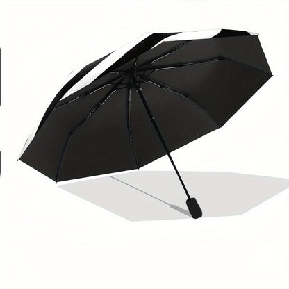 Automatic Folding Umbrella with Black & White Spiral Design - 8-Rib Automatic Open/Close, Portable Collapsible Compact Umbrella with Ergonomic Handle & Windproof Canopy for All-Season Use, Casual Outdoor Travel, Christmas/Bir