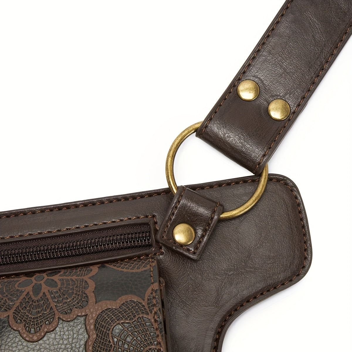 Convertible Crossbody Purse - Women's Adjustable Waist Bag with Floral Pattern - Zipper Closure & Snap Button - Synthetic Faux Leather Belt Bag for Everyday, Formal, Travel - Coffee Brown/Black, Crossbody Purse, Everyday Acce
