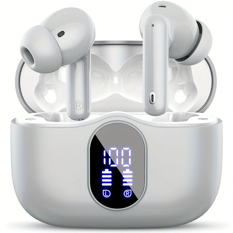 Wireless Earphones, Wireless 5.3 Earphones with Bass Stereo Sound, Earphones with Noise Cancelling Microphone And LED Display Screen, In Ear Earphones, 40 Hours Of Playback Time, Suitable for Laptops, Tablets, Mobile Phones,