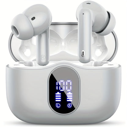 Wireless Earphones, Wireless 5.3 Earphones with Bass Stereo Sound, Earphones with Noise Cancelling Microphone And LED Display Screen, In Ear Earphones, 40 Hours Of Playback Time, Suitable for Laptops, Tablets, Mobile Phones,