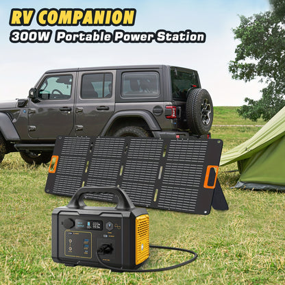 Portable Power Bank with Solar Panel, 293Wh/300W, Suitable for Family Emergency Outdoor Hunting Camping RV Trip, Vehicle Emergency & Backup Power, Portable Generator for Camping, Portable Power Station with Solar Panel, Solar