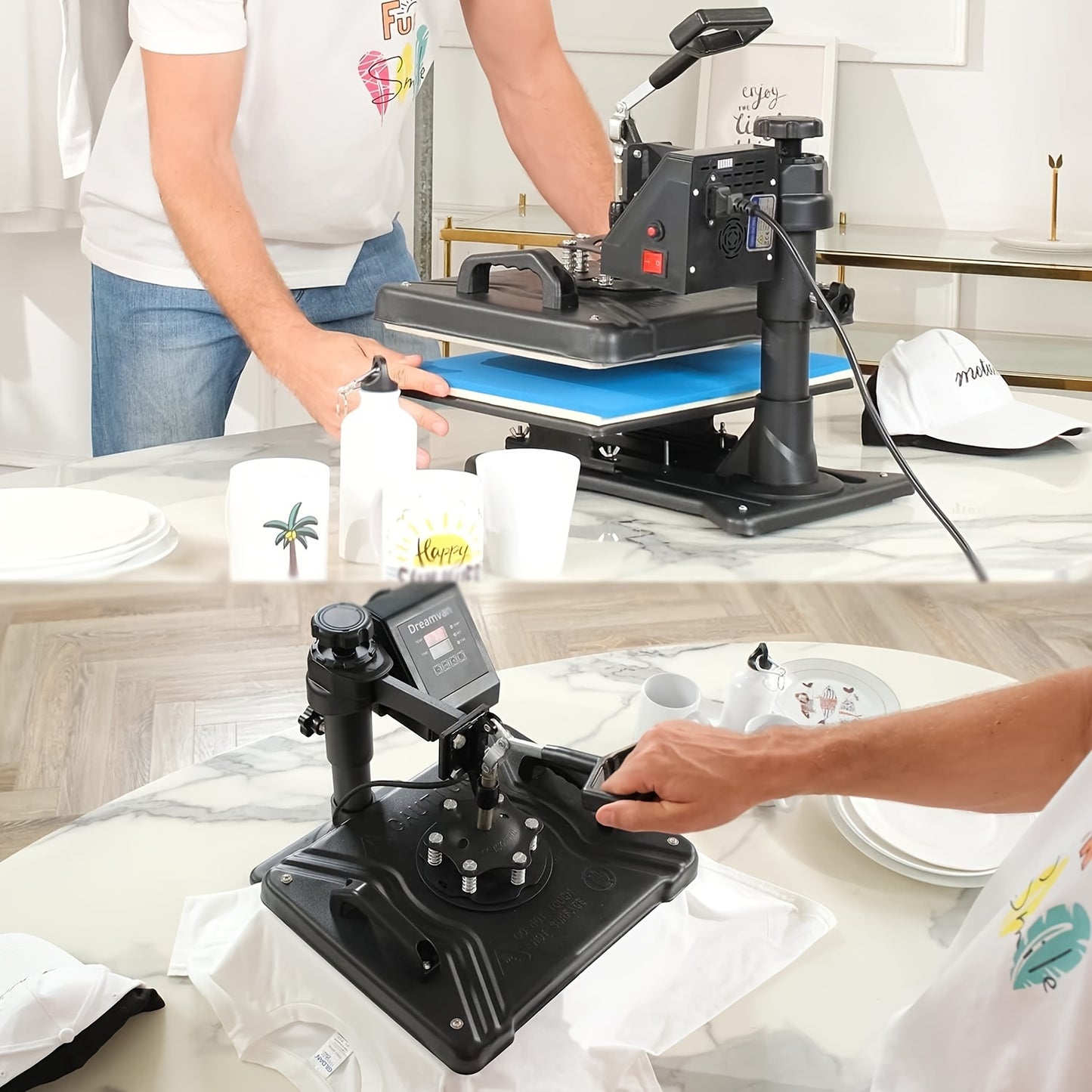 8in 1 Heat Press Machine Multifunctional, 15"x12" T Shirt Press Machine, 360° Rotation Shirt Press Machine Sublimation Heat Transfer for T Shirts Mug Hat Plate