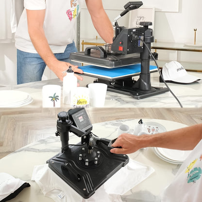 8in 1 Heat Press Machine Multifunctional, 15"x12" T Shirt Press Machine, 360° Rotation Shirt Press Machine Sublimation Heat Transfer for T Shirts Mug Hat Plate