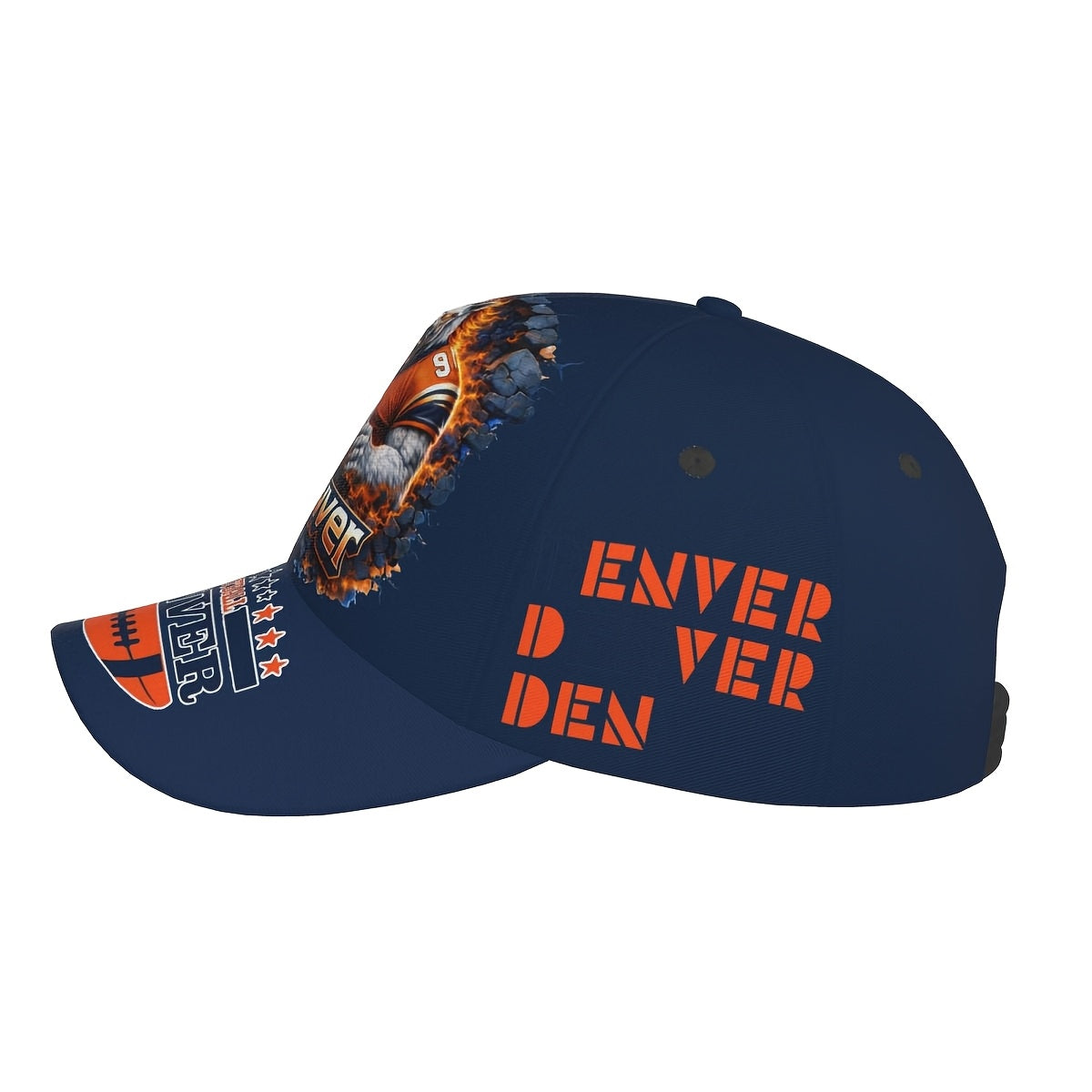 Dark Blue-Orange Football Wolf Player Flame Graphic Fan Baseball Cap - 100% Polyester Breathable Adjustable Comfort Cap