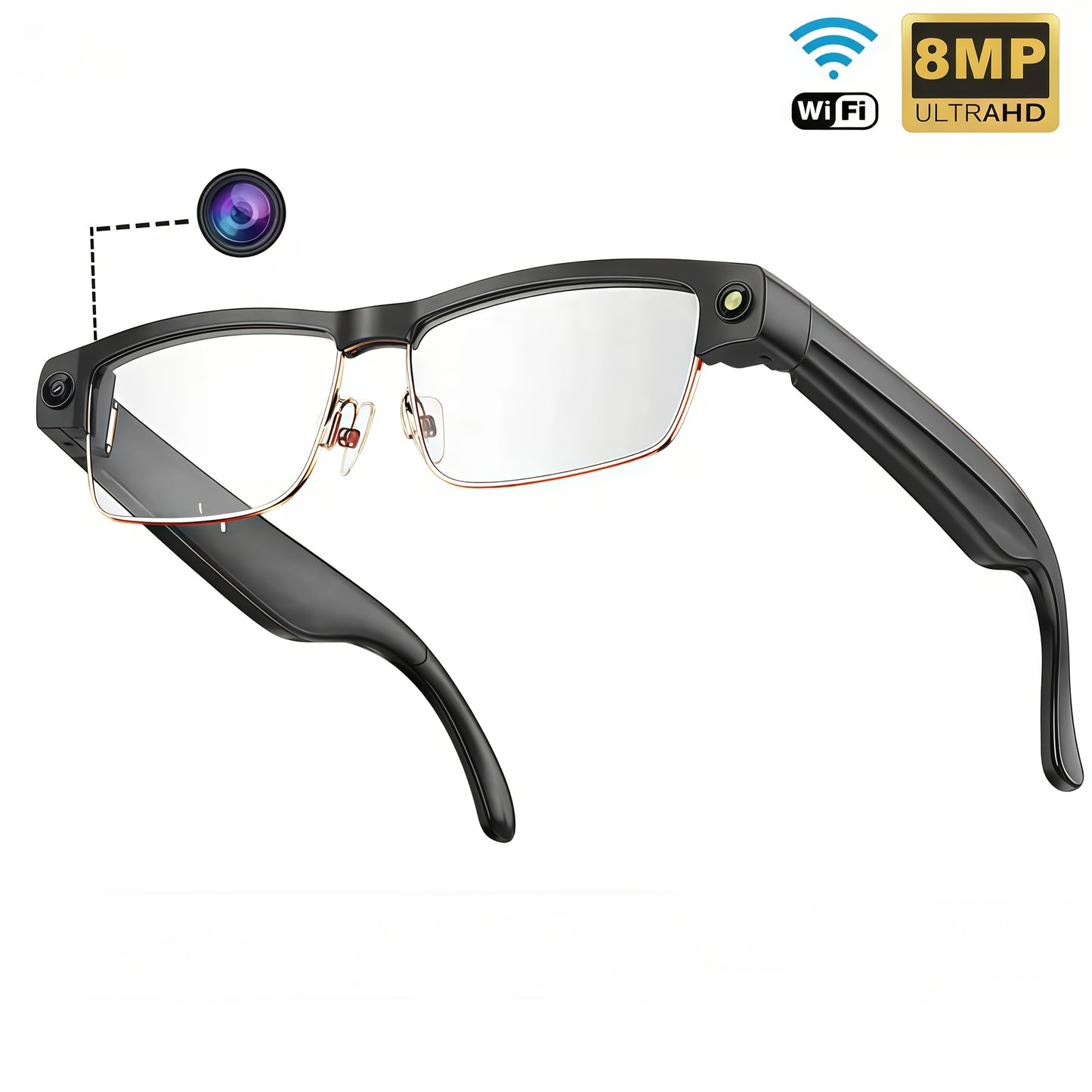 AI Smart Glasses, Equipped With An 8-megapixel Camera, 1080P High-definition Video Recording, Wireless Connection And Wi-Fi Transmission, AI Chat And ChatGPT Model - Wireless Call Music Playback, Real-time Translation Device,