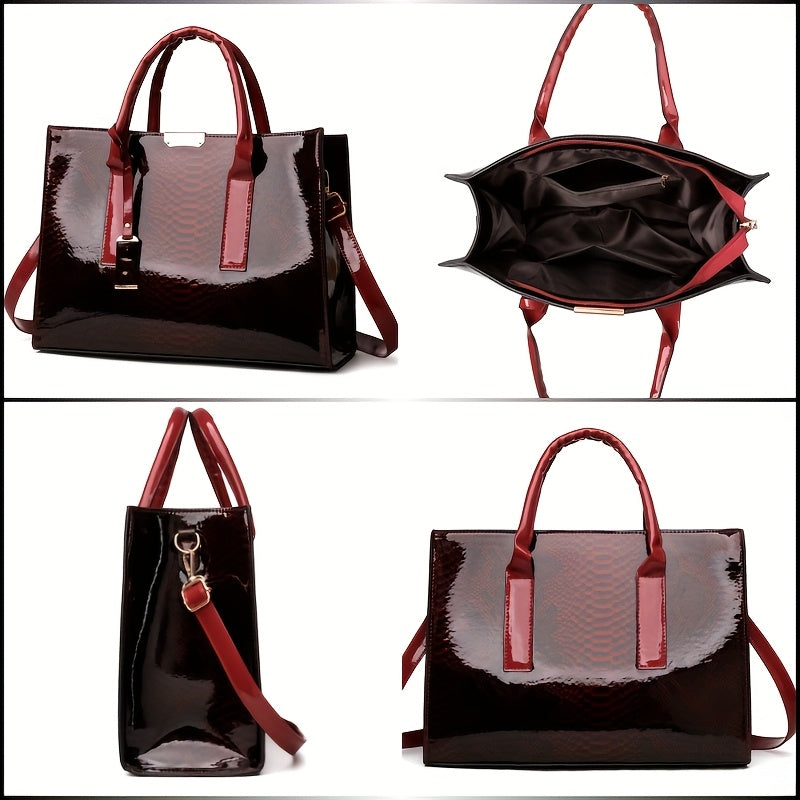Women'S Large Capacity Elegant Handbag with Detachable Strap & Golden-Tone Hardware - Structured Tote, Golden-Tone Hardware & Zipper Closure