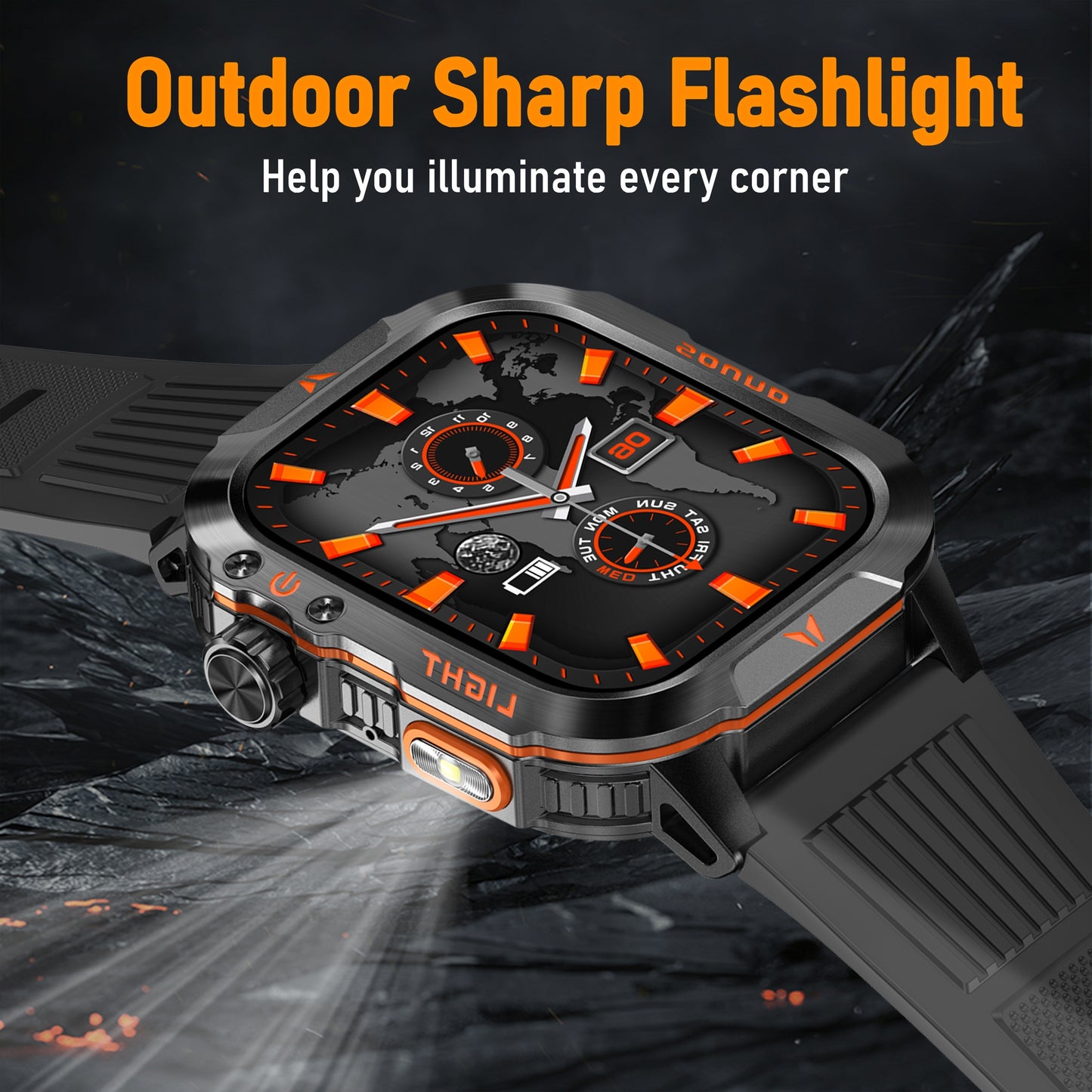 QTLJJBY Outdoor Sports Smartwatch with One-Touch Call Answering/Dialing, Message Notifications, Multiple Sports Modes, Activity Tracker (Calorie, Pedometer), Flashlight, 600mAh Battery, IP68 Waterproof, Couple's Watch, Perfec