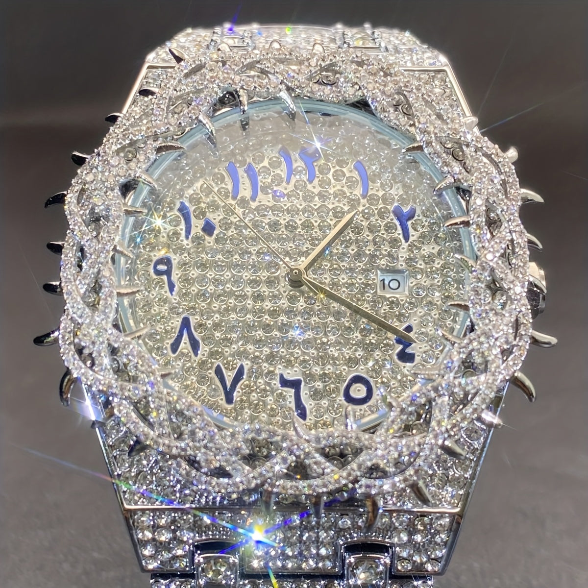Men'S & Women'S Luxury Rhinestone-Encrusted Large Square Face Watch - Sparkling Mesh Inlaid Dial, High Quality Quartz Movement, Alloy Band with -Accented Bezel - Unisex Party & Everyday Watch for Men & Women, Statement Jewelr