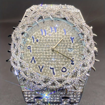 Men'S & Women'S Luxury Rhinestone-Encrusted Large Square Face Watch - Sparkling Mesh Inlaid Dial, High Quality Quartz Movement, Alloy Band with -Accented Bezel - Unisex Party & Everyday Watch for Men & Women, Statement Jewelr