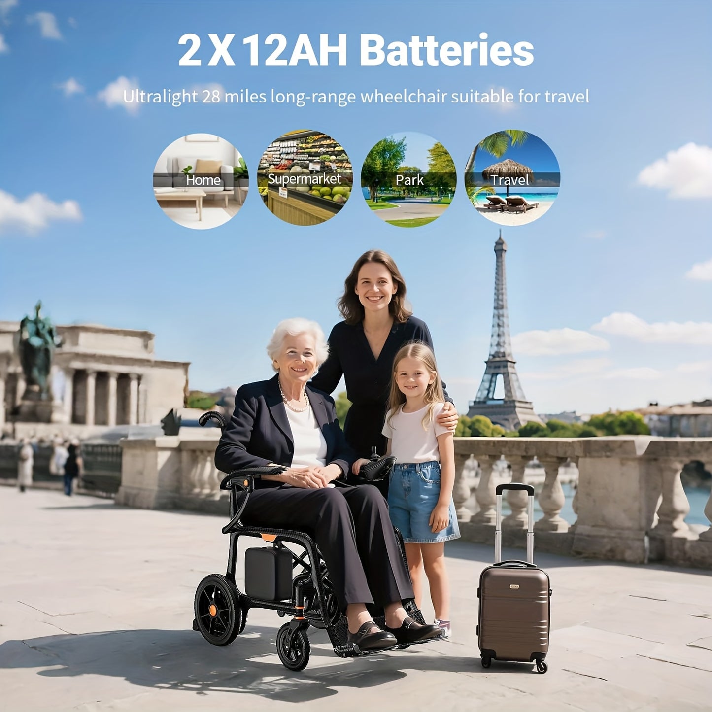 100% Carbon Fiber Electric Wheelchair 28lbs Ultra-Light Foldable No Assembly Required Dual Batteries 28-Mile Range All-Terrain Capable And FAA Approved