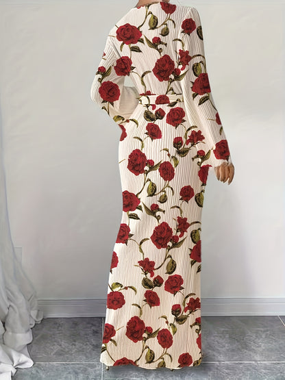 Women's Elegant Pleated Fabric Flared Long Sleeve Dress for Autumn and Winter
