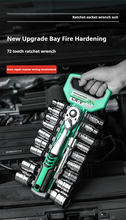 30/22/13-piece Professional Chrome Vanadium Steel Forged 72-tooth Ratchet Wrench And Sleeve Set (including Storage Rack) - Multi-specification, Full Size - Suitable For Automobile Engine, Motorcycle And Bicycle Repair And Mai
