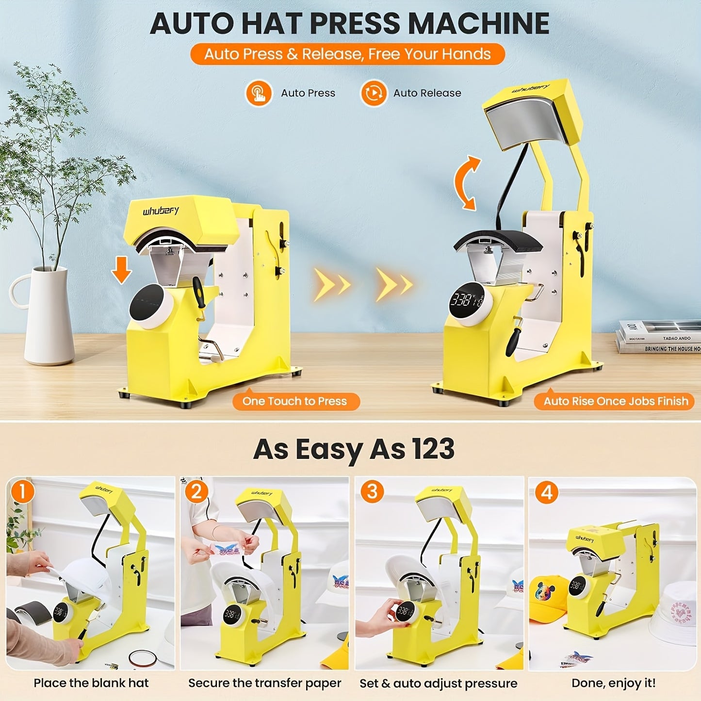15"x15"/15"x12" - 8in 1/5in 1 Heat Press Combo, Rotatable Design, Multi-Size Transfer Professional Sublimation Kit, Suitable for T-Shirts, Bags, Pillows, Hats, Beanies, Rollers - Three-in-One Automatic Hat Press Only for Hats