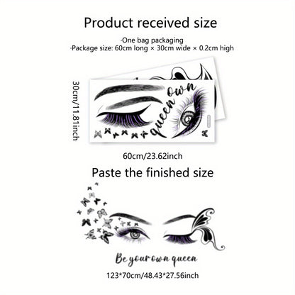 Female Eye & Butterfly Wall Sticker with Queen Slogan - Black & White Elegant Eyelash Mascara-Like Design, "Be Your Own Queen" PVC Decal for Room,, Bedroom, Living Room Decor - Easy Peel & Stick