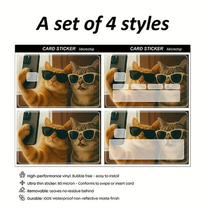 Halloween and Christmas gifts 1/2/4pcs in a set of cool cat selfie pattern Light Beige stickers, 1pc / 2pcs/ 4P cs sticke r s e t, Suitable for credit cards, bank c ards ， debit card ， bus passes 、 removable adhesive de