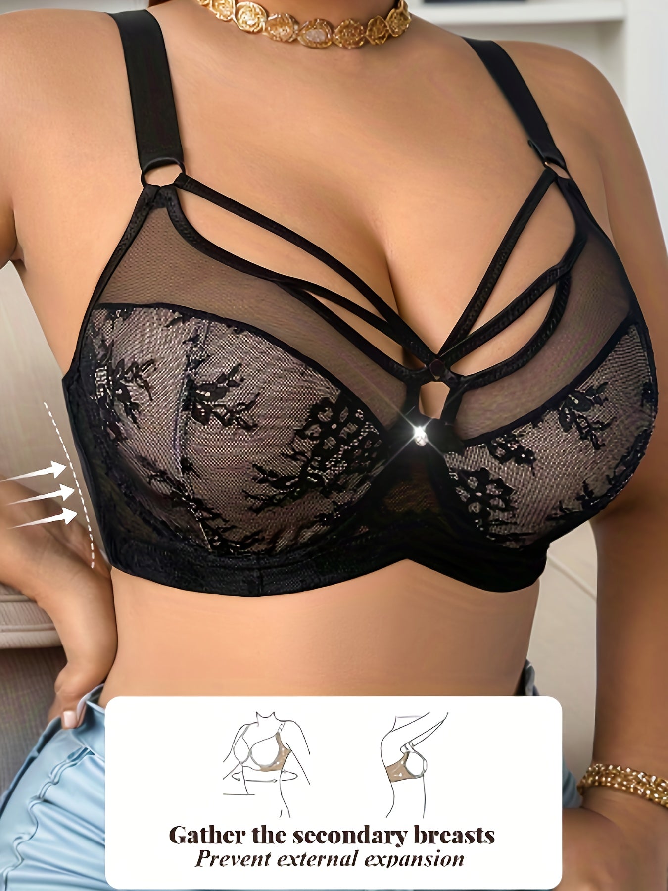 Plus Size Full-Coverage Wire-Free Bra with Lace Front & Cross-Back Strap - No Padding, Low-Maintenance Large Bust, Comfortable Everyday & Special Occasion Underwear for ( Lift, No Underwire)